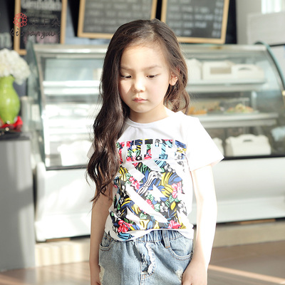 艾上朵女童短袖T恤 2015夏装新款童装韩版儿童印花打底衫
