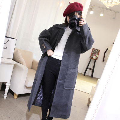 冬季新款女装韩版时尚大衣中长款单排扣修身气质带羊毛呢外套女