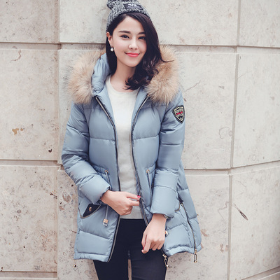 2015韩版新貉子大毛领羽绒服女士中长款修身加厚外套羽绒服1523