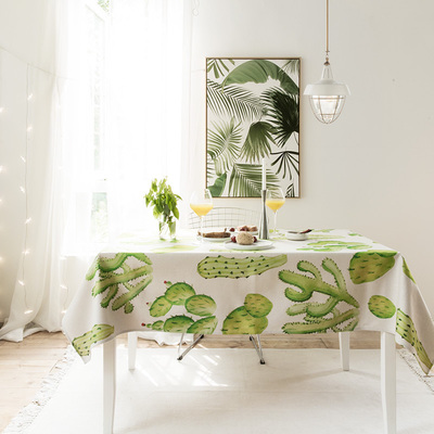 北欧绿植餐桌布布艺棉麻小清新加厚茶几布台布正方形长方形书桌布