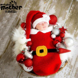 欧美风格宝宝摄影服装圣诞节主题婴儿毛线睡袋影楼新生儿拍照服饰