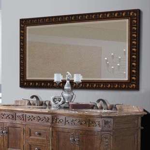 实木浴室镜 简欧 防水镜镜中式 浴室镜 时尚豪华大花欧式卫生间镜