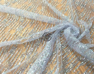 韩国紫灰 竖条流星烫砖 超闪珠片亮片 刺绣蕾丝透明网纱DIY布料