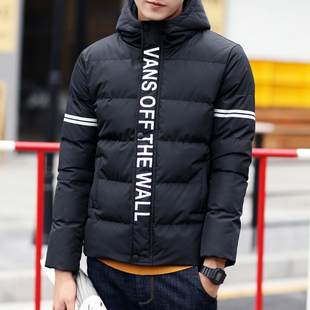冬季棉衣男青年韩版字母短款外套修身连帽潮流学生保暖羽绒棉服男