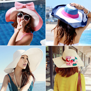 海边沙滩度假必备 夏韩版大檐沙滩帽 遮阳帽 草帽 太阳帽 帽子