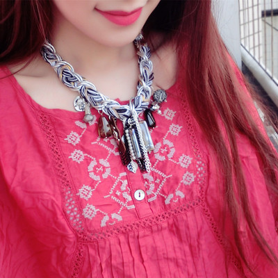 韩国原创设计手工民族风流苏锁骨夸张短款装饰项链衣服挂件配饰品
