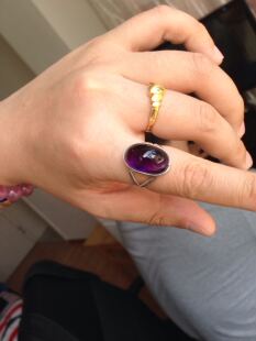 天然乌拉圭紫水晶戒指 特价处理 紫红发晶 16圈 纯银戒托