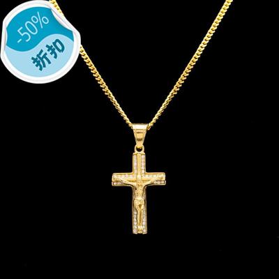 2017新款嘻哈热卖欧美男士大牌镶钻耶稣项链钛钢十字架吊坠