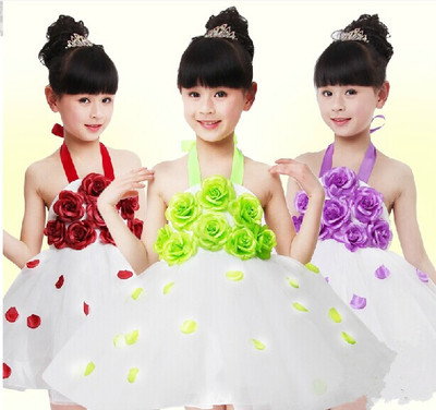 六一儿童舞蹈服女幼儿园花朵纱裙可爱演出表演服装蓬蓬裙公主裙