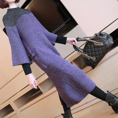 2015秋冬装新款韩版打底羊绒针织衫毛衣女套头中长款大码宽松外套