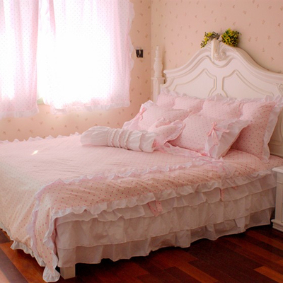 欧苏缦 韩式公主波点小清新床上用品纯棉四件套全棉被套床单包邮