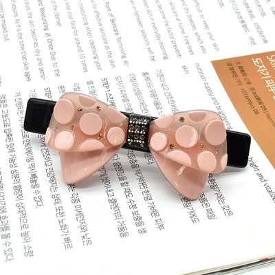 韩版蝴蝶结弹簧夹 清新粉色彩钻蝴蝶结醋酸发夹