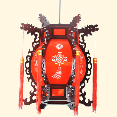 喜庆古典红木宫灯 中式木艺雕刻仿羊皮灯笼带吊穗  木质宫灯吊灯