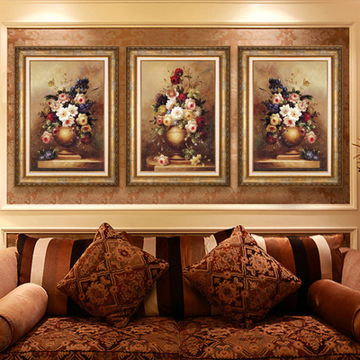 欧式美式客厅装饰画沙发背景墙 三联有框画餐厅饭厅挂画玄关壁画