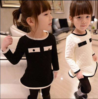 2015冬季新款韩版女童空气棉立体长袖连衣裙Q014