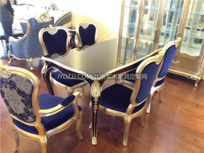 新古典餐桌椅组合 欧式亮光烤漆餐桌椅 银箔做旧餐桌实木家具定制