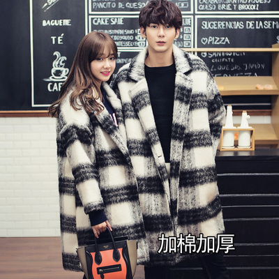 韩版情侣装2015冬季新款时尚潮流休闲外套青年情侣中长款毛呢大衣