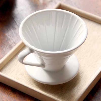 雕刻时光白色陶瓷手冲咖啡滤杯 锥形单口滴漏式过滤器需配滤纸