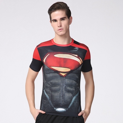 男士夏季超级英雄复仇者漫威超人运动健身短袖骑行速干衣篮球背心