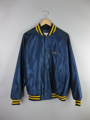 美国产 vintage 1990年 深蓝色尼龙夹棉棒球服棉衣棉服 XL码