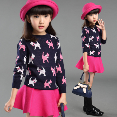 童装女童毛衣套装2015秋冬新款儿童针织衫两件套中大童韩版休闲潮