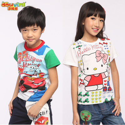 潮2016新款韩版夏季儿童短袖套头衫女童上衣男童装时尚卡通T恤