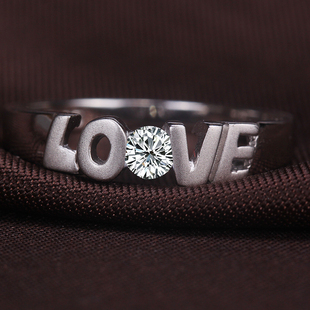 爱情LOVE情侣钻戒指环S925纯银戒指对戒男女朋友戒指仿真钻镀铂金