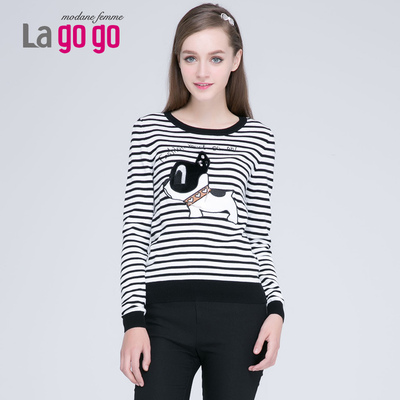Lagogo拉谷谷新款条纹修身舒适毛衣女针织衫EDI532E903