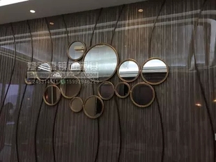 餐厅挂镜墙面镜饰圆形组合镜铁艺装饰镜可挂墙仿古铜色玄关镜壁饰