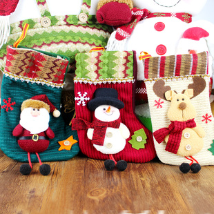 敏可 中号圣诞袜 针织袜子 圣诞老人平安夜礼物袋 卡通装饰品袜子