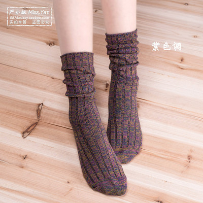 袜子女秋冬堆堆袜粗线复古韩国时尚竖条棉袜森系民族风短靴袜包邮