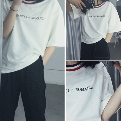 3-12 D427-8607 夏新款韩版学生时尚百搭彩领字母短袖T恤女打底衫