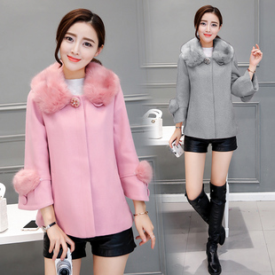 2016冬装韩版新款气质显瘦羊毛呢外套女短款大毛领斗篷呢子大衣潮