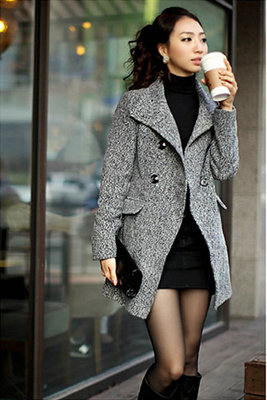 2014新款韩版秋冬季淑女装修身显瘦时尚羊毛呢外套大衣中长款气质