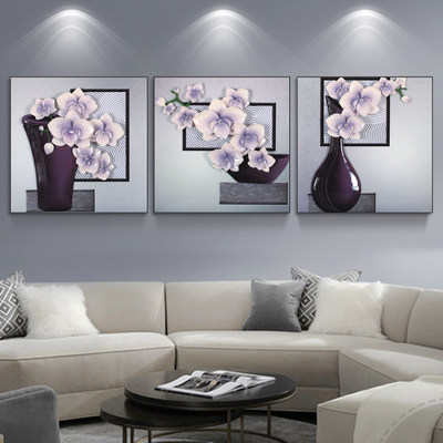 浮雕装饰画客厅现代简约沙发背景墙三联画镜面壁画3D立体烤瓷水晶