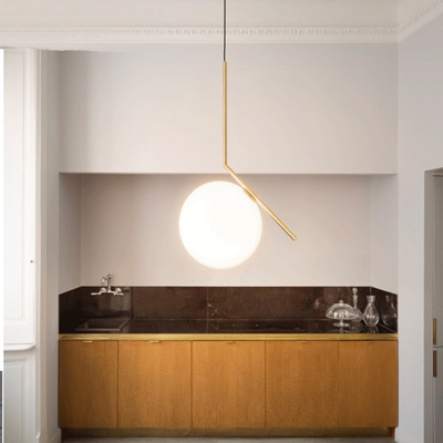 北欧创意吊灯简约现代艺术铁艺奶白玻璃球客厅床头餐厅飘窗吊灯具