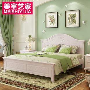 韩式床高箱储物板式木质床1.8米 白色田园公主床小户型双人床婚床