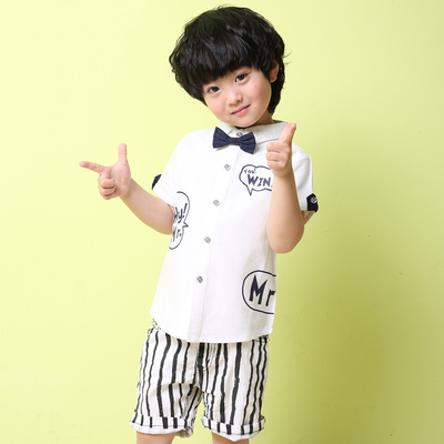 童装男童夏装套装2015新款韩版时尚酷休闲短袖衬衫儿童套装男
