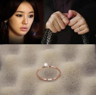 玫瑰金戒指女镀18K彩金戒指钛钢裸钻超细食指尾戒指环日韩国饰品