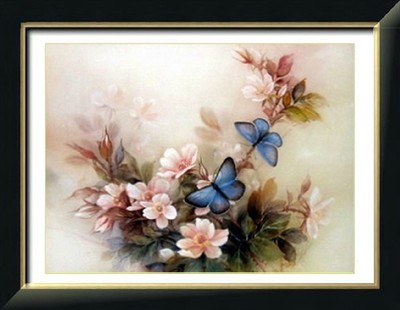 蒙娜丽莎十字绣花卉新款餐厅卧室客厅印花十字绣蓝色蝴蝶风景系列