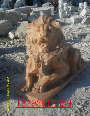 石雕现代晚霞红欧式非洲狮子镇宅辟邪神兽瑞兽石头门口雕刻摆件