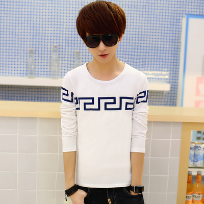 夏季男士短袖T恤圆领韩版修身潮男体恤长袖创意潮牌个性打底衫