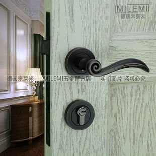 德国米莱米室内房门分体锁卧室欧式仿古黑色门把执手美式纯铜锁芯