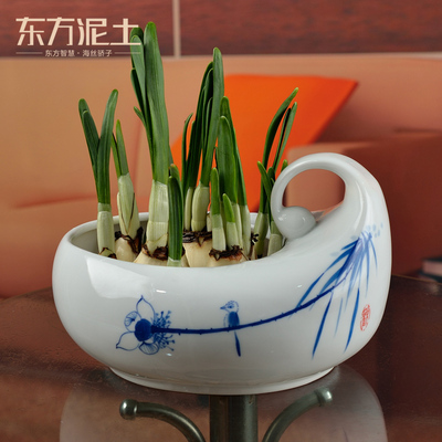 东方泥土陶瓷创意多功能手绘水培水仙花盆花瓶摆件家居客厅装饰品