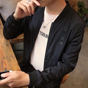 2016薄款夹克男秋季韩版修身青年外套纯色棒球领上衣休闲夹克衫潮