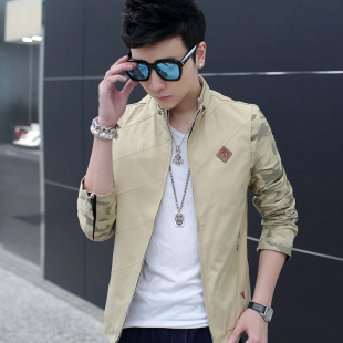 2015秋季新款韩版男士夹克衫青年茄克修身立领纯色外套
