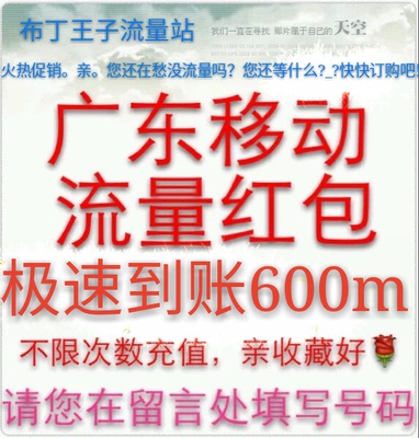 广东移动省内流量600m手机流量红包充值/叠加包/路由器/网络相关