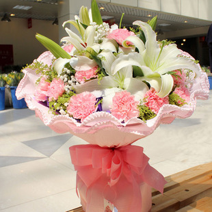 上海鲜花速递百合康乃馨混搭花束母亲教师节感恩祝福同城送花上门