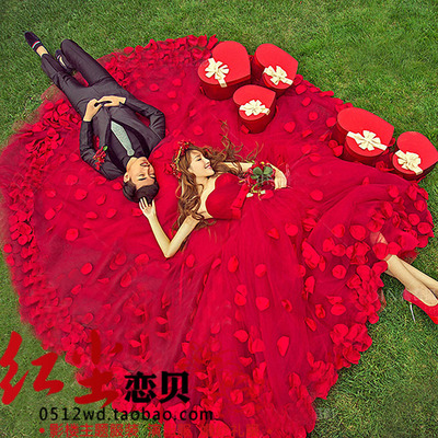 新款影楼主题服装拖尾红色礼服情侣写真拍照婚纱摄影主题西装L6