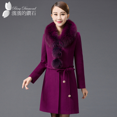 2015新款中年女装冬季毛呢大衣外套韩版中长款毛领妈妈装毛呢外套